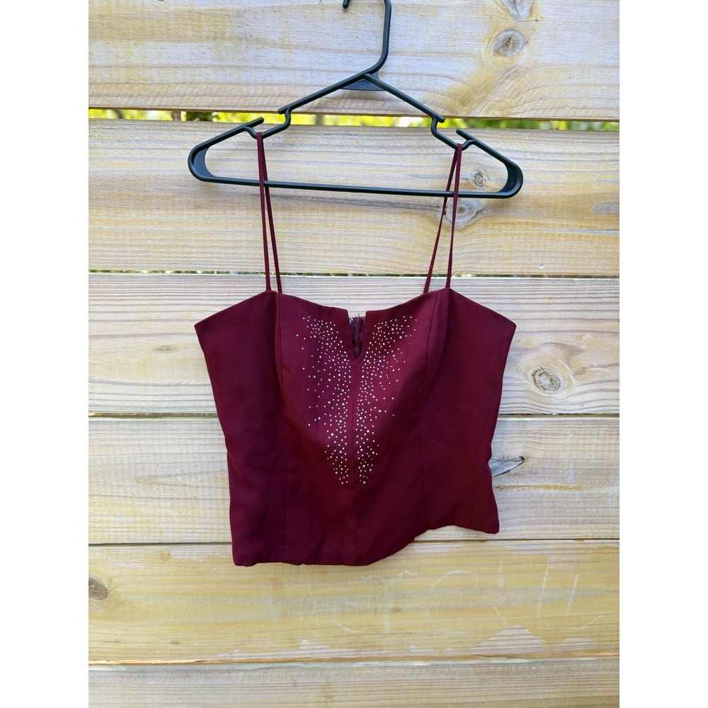 Coqueta Internacional Burgundy Rhinestone Corset Camisole Top Made in USA Large